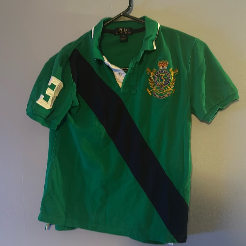 Boys Medium Polo Ralph Lauren Club Shirt Button Green